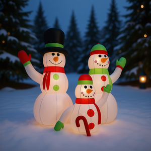 Pupazzo di Neve Gonfiabile per Famiglia, Decorazione Natalizia da Esterno, in Tessuto Oxford Resistente con Rivestimento in PU 345388 - Product Image 2