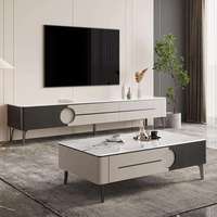 Ensemble meuble TV et table basse en pierre frittée, design moderne et minimaliste, meuble de rangement combiné pour salon d'hôtel, montage facile