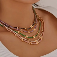 Collar de cadena de tenis chapado en oro y cobre con nombre personalizado, estilo vintage, con circonitas, regalo para fiesta de mujer, ideal para dropshipping.