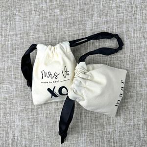 Personalized Organic Cotton <b>Drawstring</b> Bag Eco-Friendly Canvas <b>Pouch</b> for Ring and Earring - Product Image 2