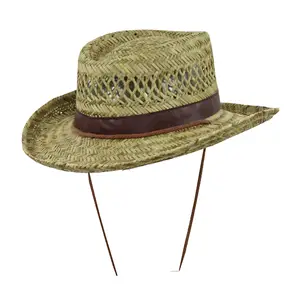 Sombrero de cuero y correa de barbilla para jugador, gorra de protección solar clásica de paja plana, directa de fábrica, para verano