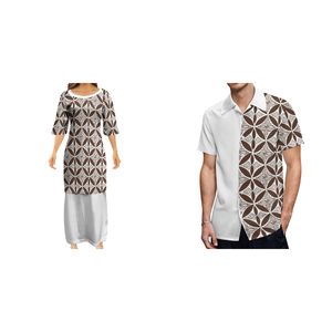 Vestido de talla grande para mujer y hombre, conjunto de traje de 2 piezas con patrón de Tatau Puletasi Tribal polinesiano, venta al por mayor - Product Image 1