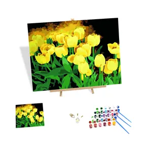 New Arrival Painting by Numbers Yellow Tulips Easy Paint by Numbers for Adults Flower Oil Painting