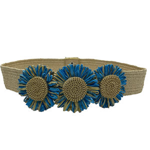 Nuevos Cinturones de Paja PP Bohemios de Diseño Personalizado para Mujer, Cinturón de <span class=keywords><strong>Rafia</strong></span> Hecho a Mano con Hebilla de Flor, Cinturón de Paja para Dama - Product Image 4
