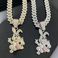 Collier ras du cou avec pendentif lapin en alliage de zinc plaqué or/argent, orné de cristaux/strass, bijoux unisexes pour fêtes hip-hop