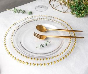 Juego de platos de <span class=keywords><strong>cristal</strong></span> para cena, postre ecológico, comida sin plomo, seguro, <span class=keywords><strong>cristal</strong></span> transparente, cargador de cuentas de plata dorada para fiesta de boda - Product Image 5