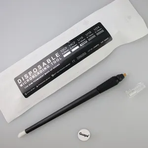 Vente chaude Noir Jetable Microblading Stylo U Forme 18 Broches 0.18mm Microblades avec Pigment Éponge pour Sourcils Maquillage Permanent