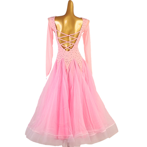 Q238 Pink Women's Modern <strong>Ballroom</strong> <strong>Dance</strong> Big Swing <strong>Dress</strong> Diamonds Waltz Performance Competition <strong>Dress</strong> 100% Polyester YZR Brand - Product Image 2