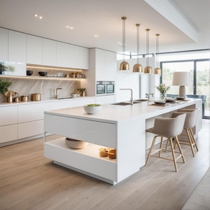 Juego de armarios de madera de diseño de cocina de alto brillo, muebles, armario de cocina blanco brillante Modular moderno personalizado - Product Image 4