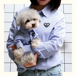 Camicia per cani primavera estate a sezione sottile vestiti per animali domestici genitori-figli abbinati al proprietario abiti estivi felpe con cappuccio magliette blu