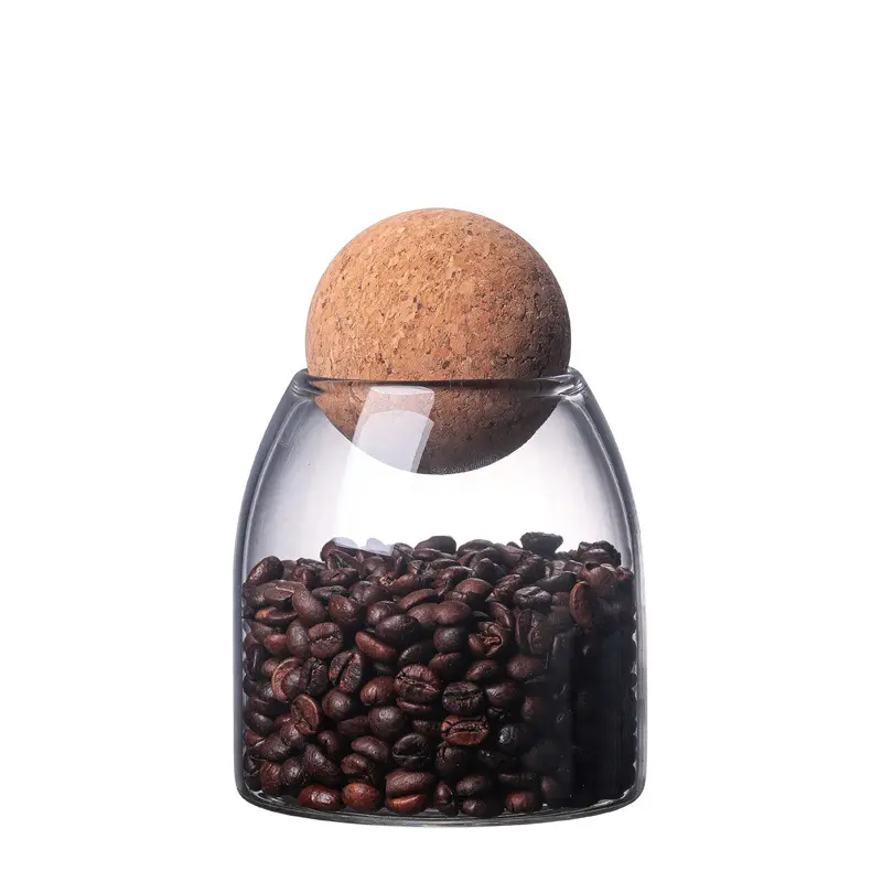 Palla di Sughero Vaso di Vetro con Coperchio Bottiglia Serbatoio di Stoccaggio Sigillato Lattine di Tè Cereali Trasparente Barattoli di Caffè di Stoccaggio Contenitore