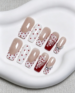 <span class=keywords><strong>Uñas</strong></span> postizas de acrílico de lujo reutilizables, hechas a mano, <span class=keywords><strong>largas</strong></span> y cónicas, con efecto ojo de gato nude y pedrería francesa. - Product Image 5