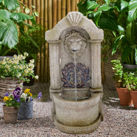 Fontaine d'eau Fengshui d'intérieur avec décor de méditation zen en résine de lion à LED fontaine d'eau de rocaille