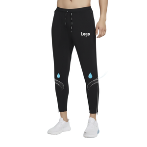 Pantalon de jogging pour homme Jogger Motorcycle Jogger noir à séchage rapide avec bande latérale, taille élastique et cordon de serrage, pantalon décontracté de fitness avec logo - Product Image 1
