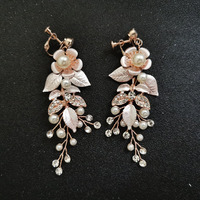 SLBRIDAL strass faits à la main perles de cristal Clip sur mariage balancent boucle d'oreille lustre de mariée boucle d'oreille femmes demoiselles d'honneur bijoux