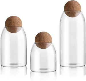 Borosilicate Candy Mason Jars Food Storage Canister Luxury Empty Storage 16oz Glass Candle Jars with Airtight Ball Cork Lids