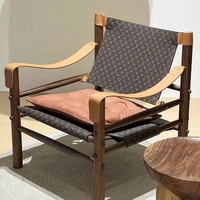 Fauteuil Suspendu Safari en Bois Massif avec Sangles en Cuir, Assise en Toile et Coussin Capitonnée – Chaises d'Appoint pour Salon et Mobilier de Maison