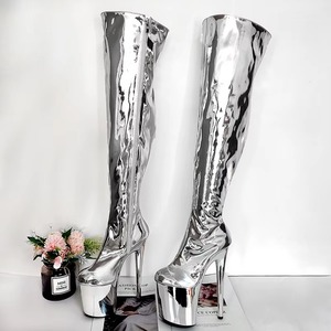 Bottes à plateforme tendance mi-mollet pour la danse sur barre, talons hauts sexy pour les boîtes de nuit, chaussures de modèle pour le plaisir. - Product Image 1
