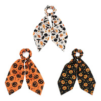 Pita Panjang Poliester Motif Laba-laba Hantu Labu Halloween, Ikat Rambut Elastis untuk Pesta Liburan Wanita, 3 Buah