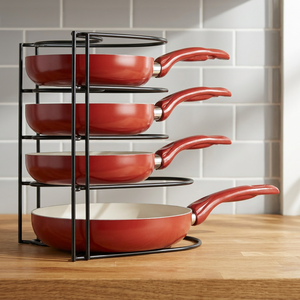 Four Tier Metal <b>Pan</b> Rack Storage Holder For Kitchen Red Pots And <b>Pans</b> <b>Standing</b> Type Modern Design - Product Image 5
