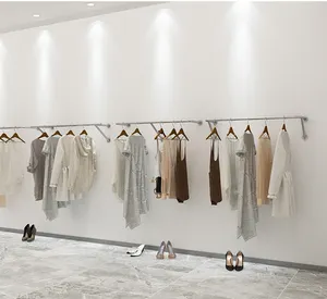Boutique Bạc Tường Hanger Racks Phụ Nữ Cửa Hàng Vải Hiển Thị Gắn Dress Đứng Kim Loại Không Gỉ Treo Tường Quần Áo Móc Áo Trên Tường