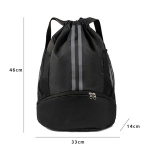 Navy Blue <b>Drawstring</b> Sports <b>Backpack</b> With Shoe Compartment Wet Dry Separation For Basketball Soccer Travel Unisex - Product Image 5