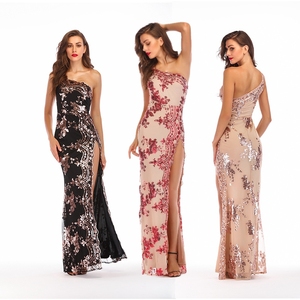 Robe de soirée sexy à une épaule, de haute qualité, pour mariage, avec perles, tube, paillettes, broderie, fente haute, robes de soirée élégantes, robes rouges - Product Image 1