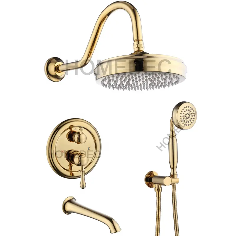 2022 New bathroom rain shower Brushed gold rainfall brass shower system set and faucets bath shower mixer