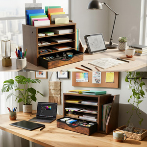 Caja de almacenamiento de escritorio de madera de 4 capas con cajones, organizador de oficina para papelería, libros y artículos diversos - Product Image 4
