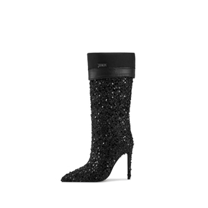 WETKISS Elegant Signature Sequined Dance Catwalk Stiletto Beaded Black Gold para mujer Botas hasta la rodilla - Product Image 2