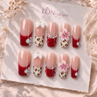 Fournitures de beauté OEM French 3.0 Square Curve 3D Faux ongles en PMMA faits à la main à presser Couverture complète Ongles personnalisés 10 pièces