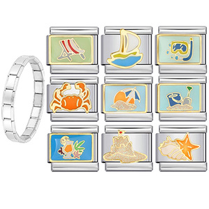 Italian Modular Stainless Steel <b>Bracelet</b> With Ocean Beach Theme <b>Charms</b> Unisex Jewelry DIY Fashion <b>Beads</b> - Product Image 1
