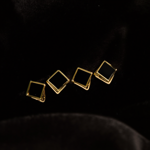 Fashion <b>Stud</b> <b>Earrings</b> 316L Stainless Steel PVD Gold Plating <b>Black</b> Square Design For Women Jewelry - Product Image 3
