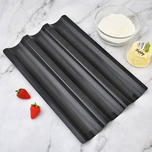 Custom Wholesales Bakery Tool Bpa Free Pastry Bakeware Non Stick Black <b>Pan</b> Carbon Steel Baguette Baking Tray - Product Image 5