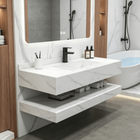 Vasque double en marbre blanc Jazz, intégrée au mur, pour salle de bain, de style hôtel de luxe