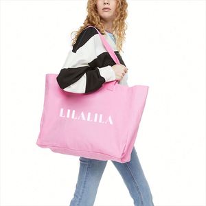 กระเป๋าผ้าแคนวาสขนาดใหญ่พิเศษสำหรับผู้หญิง ใส่ของได้เยอะ เหมาะสำหรับวันหยุดพักผ่อน ชายหาด  รับสกรีนโลโก้-สำหรับเป็นของขวัญหรือใช้ช้อปปิ้ง - Product Image 4