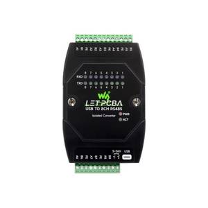 Convertisseur USB vers RS485 8 canaux de qualité industrielle, adaptateur USB vers RS485, circuits de protection multiples, montage mural et sur rail - Product Image 1