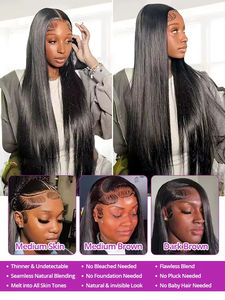 Perruque en dentelle HD transparente 250 % de densité, 13x6 13x4, cheveux humains Remy brésiliens ultra-lisses, 360 Full, sans colle - Product Image 4