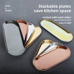 Plateau ovale en acier inoxydable poli miroir style nordique, plateau de service en métal, plateau de présentation pour desserts, snacks et serviettes - Product Image 3