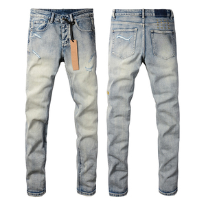 Bán buôn người đàn ông của mỏng phù hợp với thẳng tách đau khổ Jeans Thời Trang Dạo Phố Cotton Denim Nút Túi Aussie Surfer phong cách Úc - Product Image 6