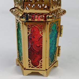Porte-bougie arabe Vintage Ramadan or métal Mini lanternes <span class=keywords><strong>en</strong></span> <span class=keywords><strong>verre</strong></span> coloré bougies décoratives lanternes photophore porte-bougie - Product Image 4