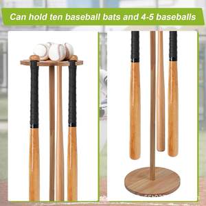 Soporte de madera para bate de béisbol, estante de exhibición de madera maciza para el hogar, sala de estar, almacenamiento en el suelo, 31x29x10cm, color natural - Product Image 5