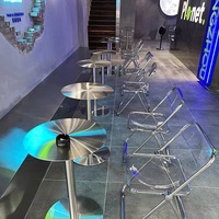 Ensemble de table ronde et de chaises pliantes en acier inoxydable pour café, restaurant coréen