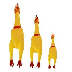Forniture per animali domestici in gomma durevole di vendita calda 3 dimensioni in vinile giallo che urlano pollo stridulo giocattolo da masticare per cani