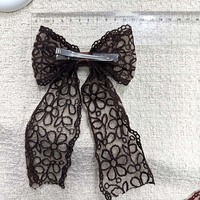 Pince à cheveux vintage Daou avec nœud en dentelle florale, broderie de perles et ruban, 11 cm, pour femme, idéale pour les fêtes, vente en gros en carton