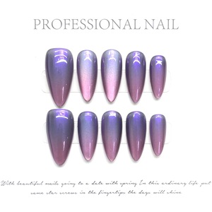 <span class=keywords><strong>Uñas</strong></span> Postizas Stiletto Hechas a Mano, Color Morado <span class=keywords><strong>Azul</strong></span> Camaleón, Efecto Ojo de Gato Aurora, Reutilizables, Venta al Por Mayor - Product Image 4