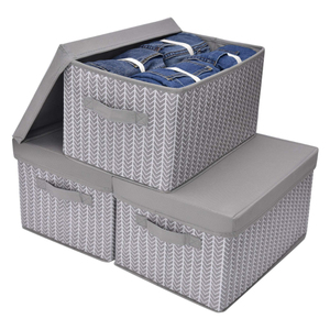 3-Pack Closet Box for Organization Large Storage Baskets Gray Storage Bins with Lids