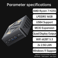 Fabrika Satışı AMD R7 H255 Mini PC Çift 2.5G LPDDR5 Çoklu Ekran Destekli Gömülü Endüstriyel Bilgisayar MCIO USB4 Oyun Özellikli