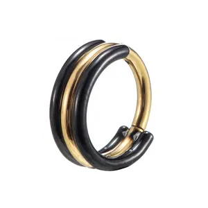ASTM F136 Titanium Black and Gold PVD 3 Layers Clicker Nose Hoops Body Jewelry in Bulk