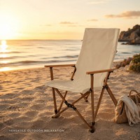 Chaise de camping pliante à dossier haut en alliage d'aluminium avec accoudoirs en bois, siège portable pliable pour la randonnée